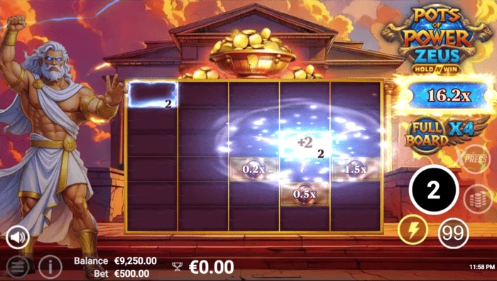 Pots of Power: Zeus - Écran de jeu en mode bonus